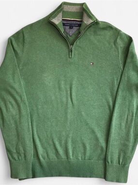 Tommy Hilfiger Men’s Green Quarter Zip Sweater - Size Large
